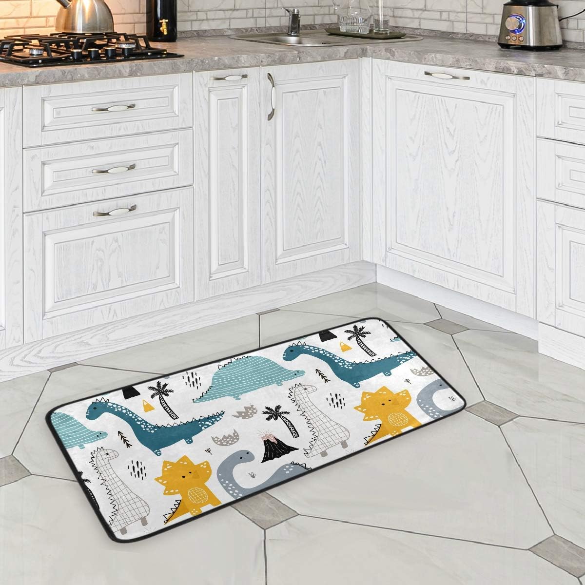 Amazon Com Zoeo Dinosaur Bath Runner Rug Cream Dino Non Slip Area Mat Rugs For Bathroom Kitchen Indoor Carpet Doormat Floor Dirt Trapper Mats Shoes Scraper 39 X 20 Kitchen Dining