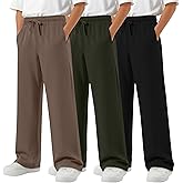 YooAurvox 3 Pack Boys Straight Leg Sweatpants Baggy Open Bottom Athletic Joggers Lightweight Drawstring Pants with Pockets