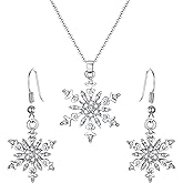 BriLove Women's Crystal Winter Daily Party Elegant Snowflake Pendant Necklace Hook Dangle Earrings Set for Gift