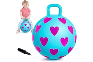 EVERICH TOY Hopper Ball for Kids 3-6, 15In Hippity Hop Ball, Sit On Blue Bouncy Balls with Handle, Indoor Outdoor Pink Heart Inflatable Christmas Hopping Toys for Girls Boys