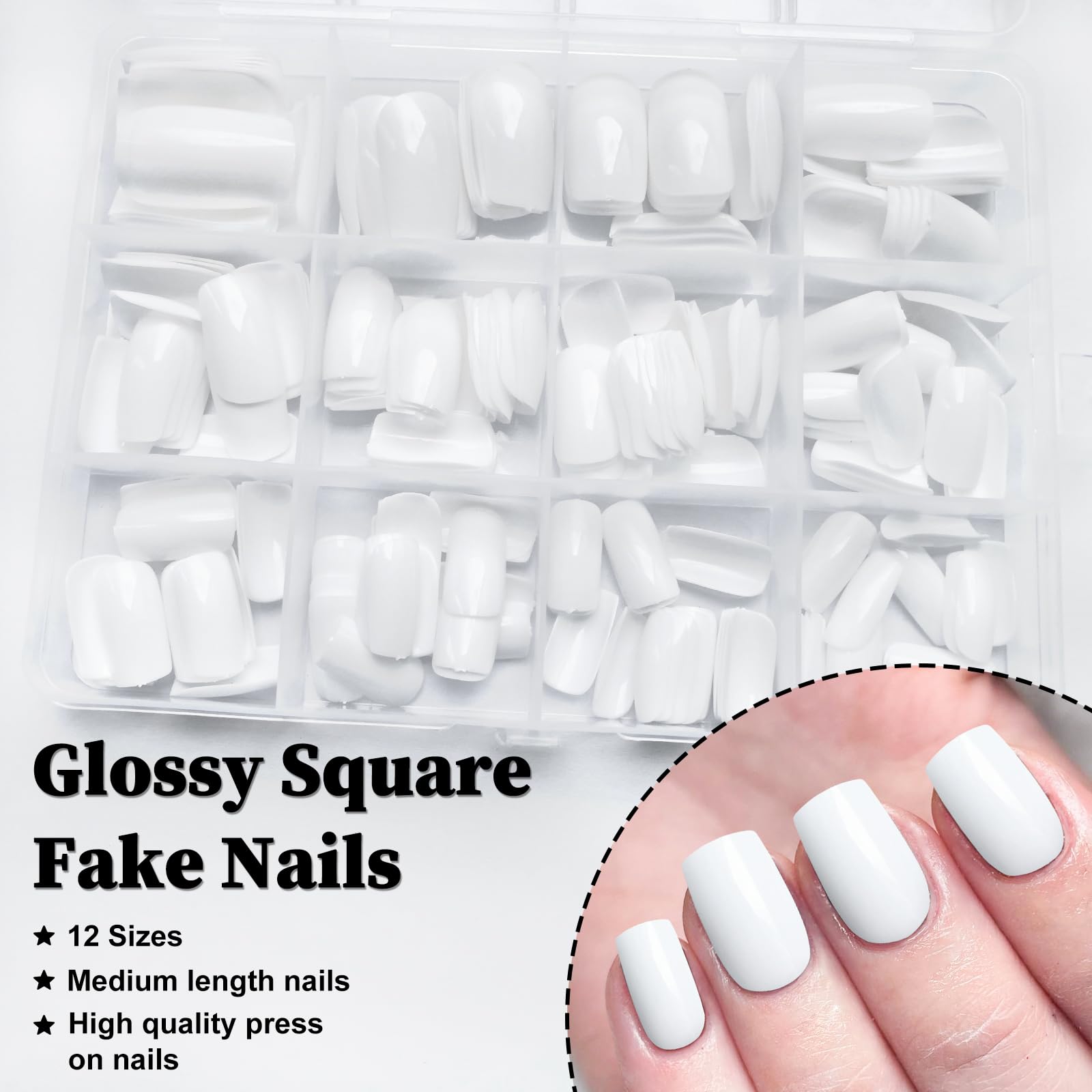 LoveOurHome 240pc White Press on Nails Medium Square Fake Nails Press ons Square Nail Tips Gel False Nails Colored Presson Artificial Fingernails & Glue Adhesive Tabs Women Girls Manicure Decor - Image 6
