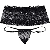 ABAFIP Men's Sissy Lingerie Low Rise Lace Mesh Sheer Mini Skirt + G-string Panties 2Pc Crossdressing Underwear