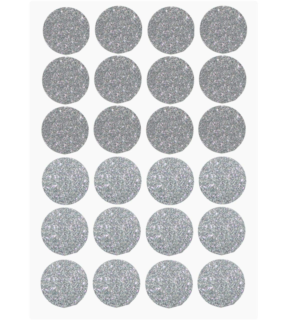 Silver Glitter Circle Label Round 2.5cm (2.5cm) Dot Sparkly Rounds Circular Glitter Sticker 120 Pack