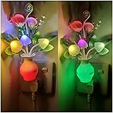 2Pack Plug in LED Night Light w/Auto Dusk to Dawn Sensor,AUSAYE 0.5W Energy Saving Lamp Dream Nightlight Rose Flower Mushroom