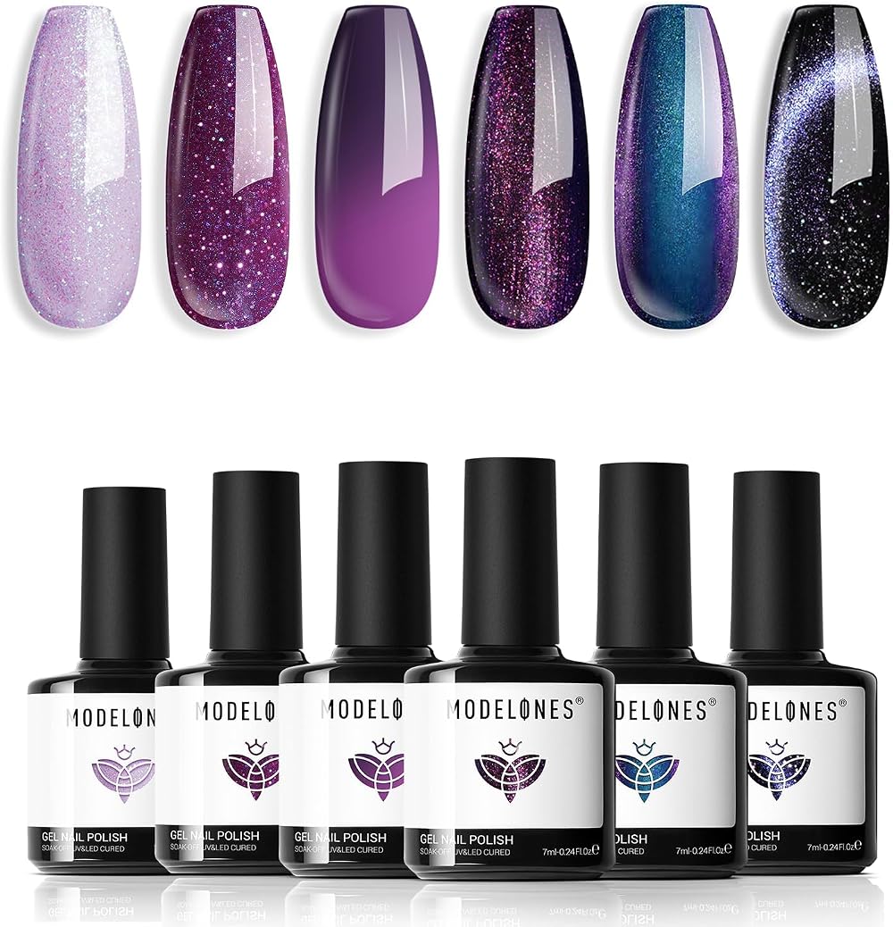 Modelones Gel Nail Polish Set 6 Colors Cat Eye Holographic 7ml Each