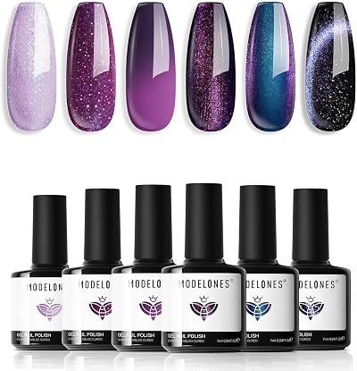 Modelones Gel Nail Polish Set 6 Colors Cat Eye Holographic 7ml Each