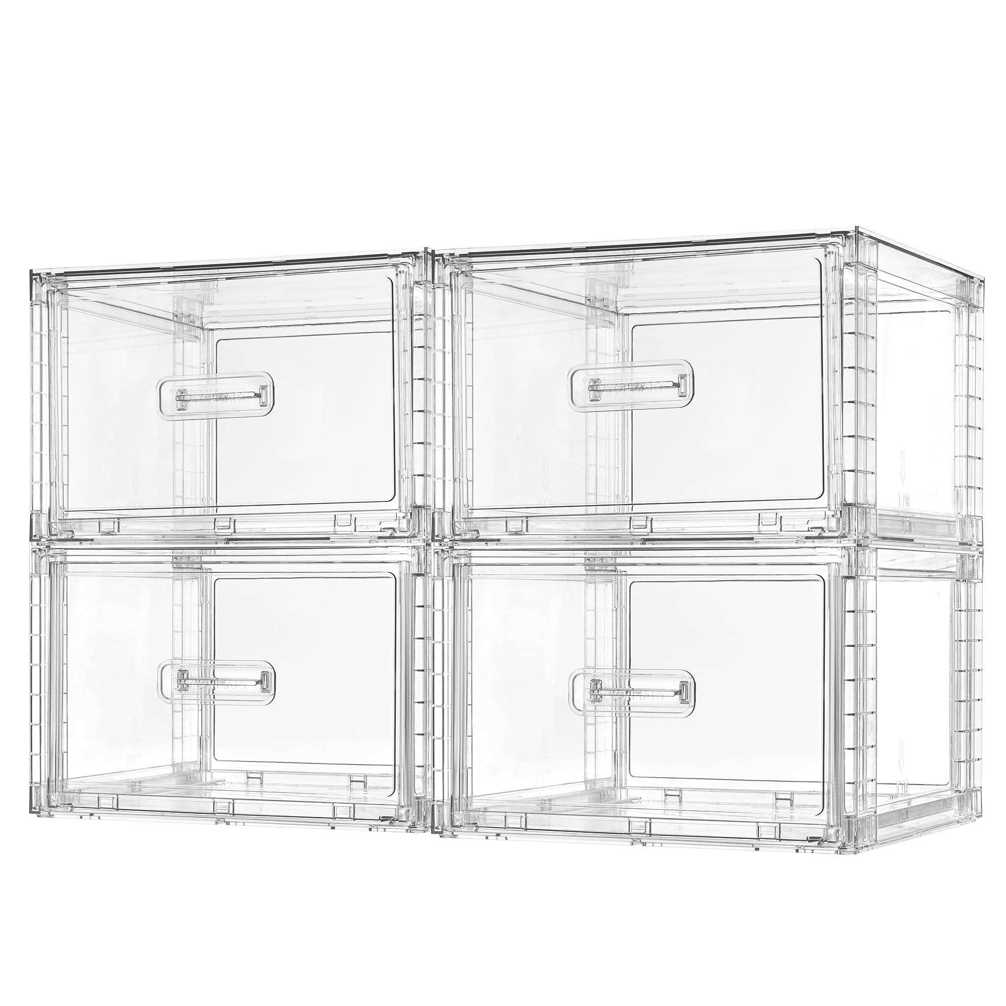 Vtopmart 4 Pack 18QT Clear Stackable Storage Drawers,Easily Assemble Closet Organizers,Plastic Storage Bins for Bathroom,Cabinet,Kitchen Pantry,Under Sink Organization(Medium)