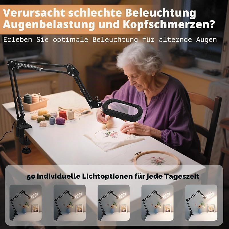 3-Arm Lupenleuchte, Rechteckige Lupe mit Licht