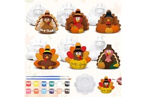 Eersida 6 Sets Thanksgiving Turkey Ceramics to Paint Ready to Paint Your Own Ceramic Turkey Statues DIY Unpainted Ceramics Paintable Thanksgiving Figurines Kit Crafts with Brush Palette