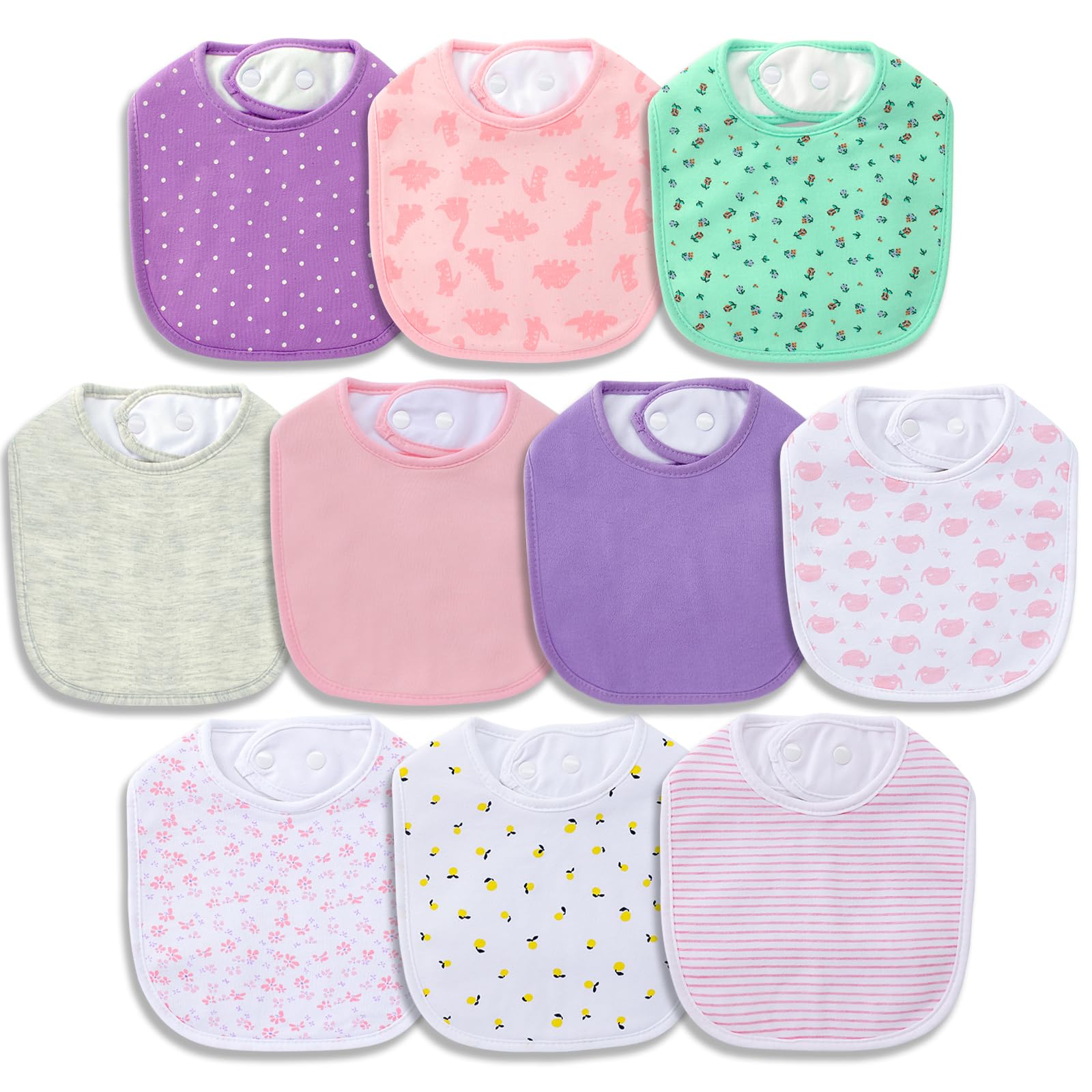 Hakochia Waterproof Baby Bibs for Boys and Girls, Soft and Absorbent 4-Layer Cotton Baby Bandana Bibs With Adjustable Snaps for Infants Newborn Feeding, Teething, Drooling,0-12 Months,10-Pack
