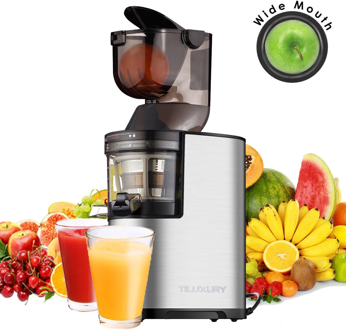 Juicer Slow Masticating Juicer Extractor, 3" Wide Chute Cold Press Juice Machine, 250W AC Motor and Reverse Function, Easy Cleaning, W/ Juicer Jug and Brush, High Nutrient Fruit and Vegetable Juice