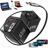 HATALKIN 65W USB C Charger for iPhone 17, 3 in 1 GaN Retractable Wall Charger Plug, Type C Cable and Dual Port for Nintendo Switch2, Travel Fast Charging Block for MacBook, iPad,Galaxy,Pixel, Tablet