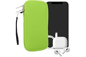 kwmobile Neoprene Phone Pouch Size XL - 6.7/6.8" - Universal Cell Sleeve Mobile Bag with Zipper, Wrist Strap - Neon Green