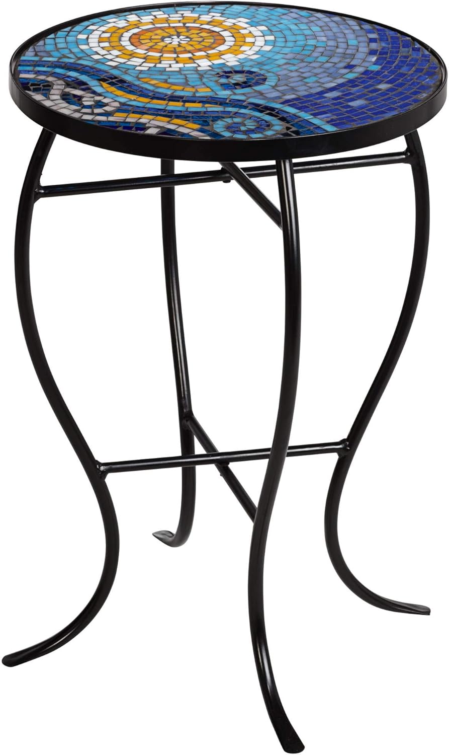 Teal Island Designs Ocean Mosaic Black Iron Outdoor Accent Table: Home Improvement
