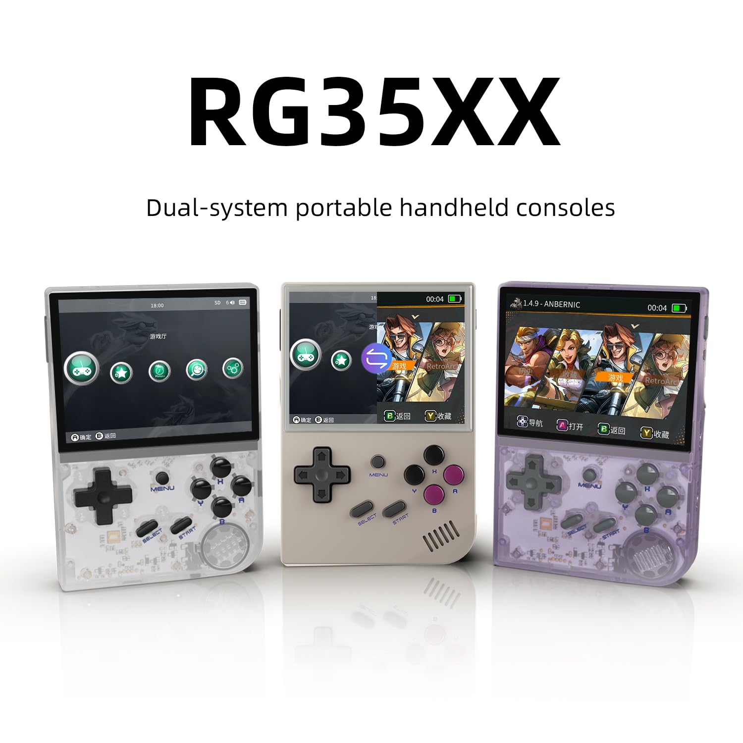 RG35XX Handheld Game Console Support Linux, HDMI and TV Output 3.5 Inch IPS Screen 64G TF Card 6800 Classic Games 2600mAh Battery(Gray+Bag)
