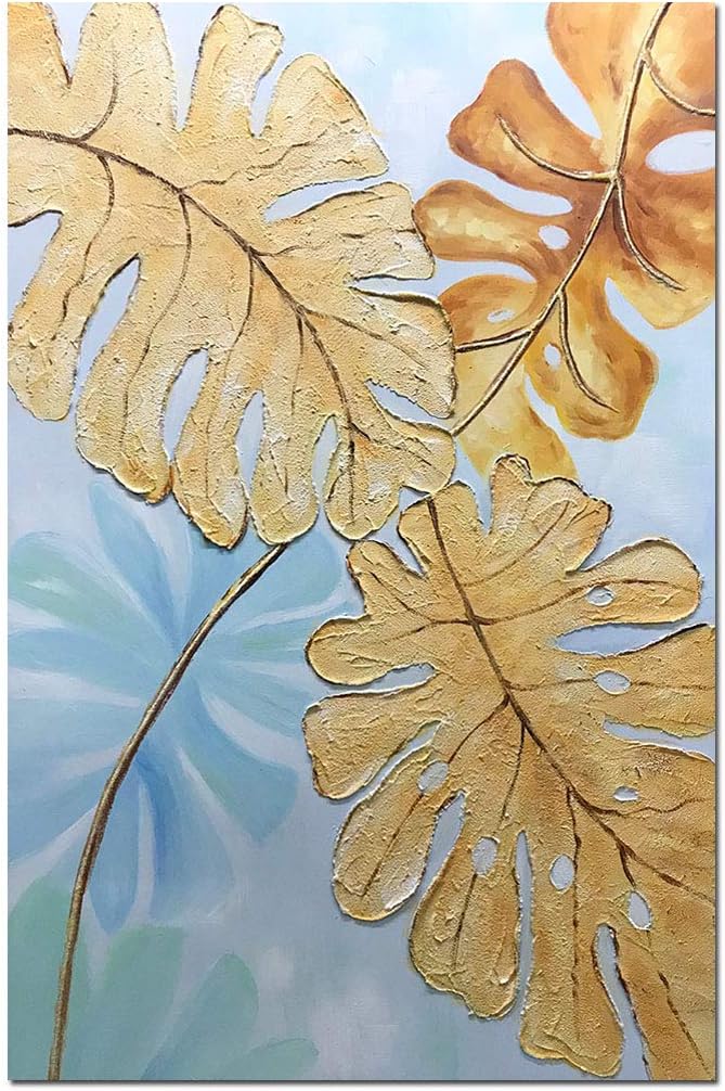 Yotree Paintings, 24x36 Inch Paintings Yellow Gold Leaves Oil Hand Painting 3D Hand-Painted On Canvas Abstract Artwork Art Wood Inside Framed Hanging Wall Decoration Abstract Paintings