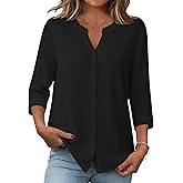 Zeagoo Button Down Shirts for Women 3/4 Sleeve Linen Cotton V Neck Tops Dressy Casual Loose Work Blouses