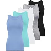 BQTQ 5 Pack Womens Crewneck Tank Tops High Neck Sleeveless Tops Slim Fit | Crew Neck Undershirts for Women, Slim Fit and Stretchy Summer Tank Tops, Soft and Comfortable for Layer and Daily Wear