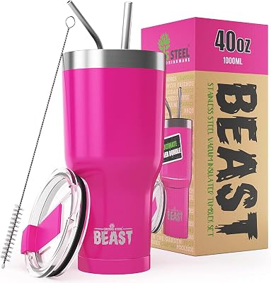 Beast Tumbler – 900 ml (30 oz), Rosa Confetto | Bicchiere termico in acciaio inox riutilizzabile con isolamento sottovuoto | con 2 cannucce e spazzola per la pulizia | Tazza a doppia parete