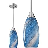 EDISHINE Pendant Light Fixtures, Handcrafted Art Glass Hanging Light with Brushed Nickel Finished, E26 Socket, Adjustable Cor