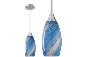 EDISHINE Pendant Light Fixtures, Handcrafted Art Glass Hanging Light with Brushed Nickel Finished, E26 Socket, Adjustable Cor