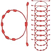 Qulkws 10 Pcs Red String Bracelets Adjustable 7 Knot Red Cord Bracelet Lucky Charm Bracelets Amulet Knot String Bracelet for Success and Prosperity Friendship