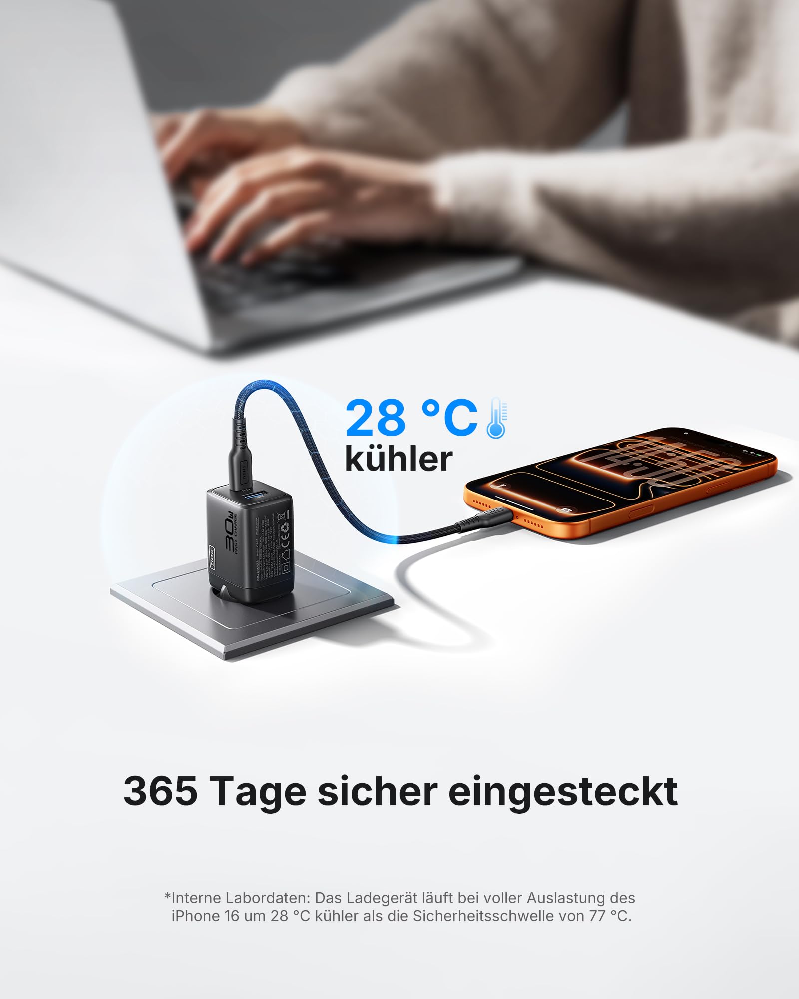 INIU 30W USB C Ladegerät, Dual-Port GaN Schnellladegerät mit 1,5m 60W Kabel 4