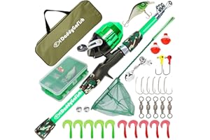 DaddyGoFish Kids Fishing Pole - Rod Reel Combo Tackle Box Starter Set - First Year Small Gear Kit for Boys Girls Toddler Youth Age Beginner Little Children