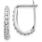 14k White Gold Diamond Huggie Hoop Earrings, Channel Set Round Diamonds, 16 x 2 mm, 0.01 cttw, I1–I3 Clarity, I–J Color, Women’s
