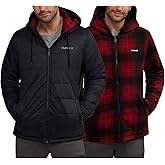Hurley Mens Puffer Jacket - Quilted Nylon to Plaid Fleece Lined Reversible Puffer Jacket - Insulated Winter Jackets for Men