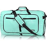 Fmeida 65L Duffle Bag with Shoes Compartment, Foldable Travel Duffel Bags for Men Women, Large Packable Travel Bag Water Repellent & Tear Resistant (Mint Green)