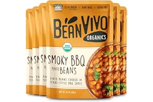 BeanVIVO (Pack of 6) Organics Plant based Protein BBQ Pinto Beans - Good Source of Fiber - Nutritious & Microwave Meals - Gluten-Free Plant Food - 10 oz