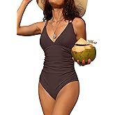 Charmo Tummy Control One Piece Swimsuits for Women Ruched Bathing Suits Strappy V Neck Monokini