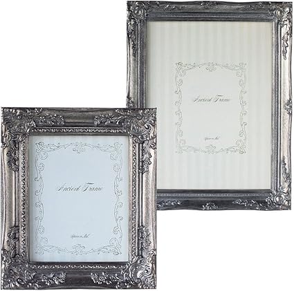 Amazon Co Jp Ancient Picture Frame シルバー S Lセット フレーム アンティーク シルバー 額縁 写真 色紙 イラスト ポスター フォトフレーム 壁掛け ホーム キッチン