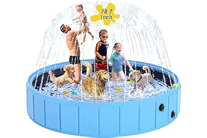 BerrysParadise Foldable Dog Pool with Sprinkler, 78.7 in Extra Large Dog Swimming Pool, Outdoor Collapsible Pet Bathing Tub for Pets Dogs Cats and Kids (78.7" x 12",Blue)