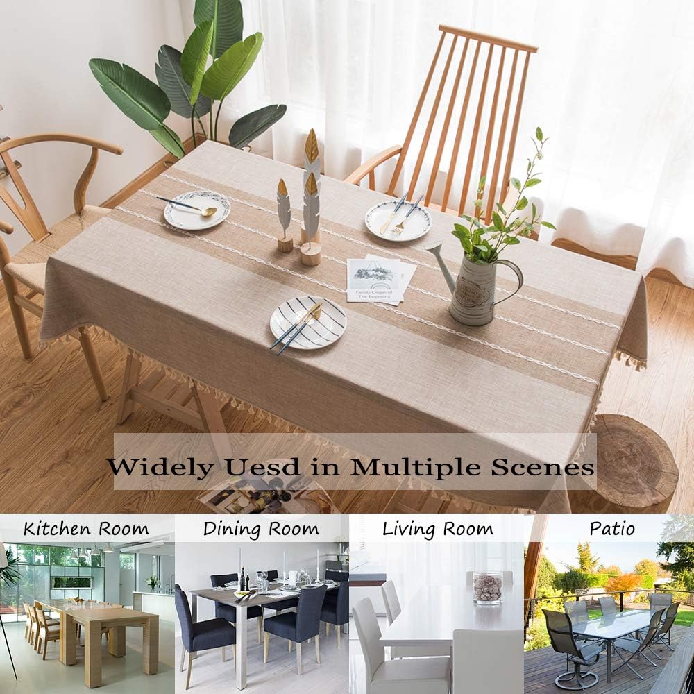 TEWENE Tablecloth, Rectangle Table Cloth Cotton Linen Wrinkle Free Anti-Fading Tablecloths Washable Dust-Proof Table Cover for Dinning Party(Rectangle/Oblong, 55''x70'',4-6 Seats, Light Coffee): Furniture & Decor