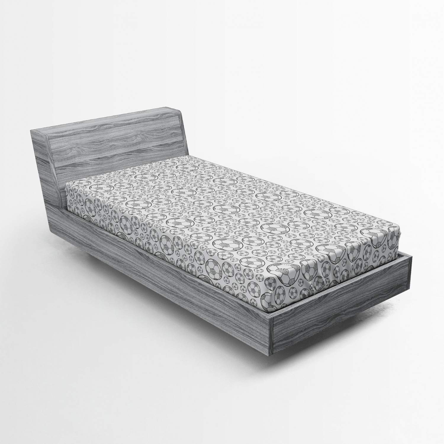 Lunarable Soccer Fitted Sheet, Monochrome Sketch