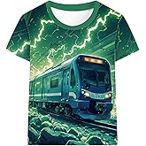 DDSOL Boys Monster Truck Shirt 3D Graphics Lightning Train Short Sleeve Tshirt Tops 4-10 Years