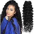 Hetto Deep Water Wavy Clip in Hair Extensions Curly Hair Extensions Thick Jet Black Curly Clip in Hair Extensions 135g 20Inch 7pcs