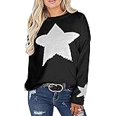 shermie Womens Star Graphic Sweaters Long Sleeve Crew Neck Casual Cable Knit Pullover Sweater