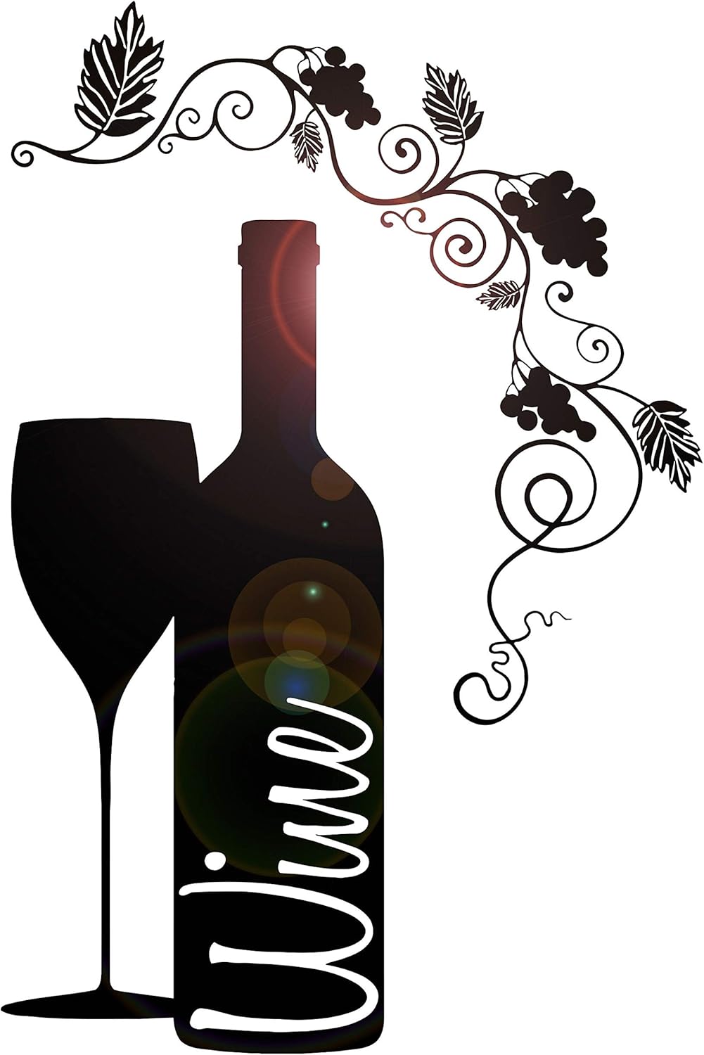 Vinyl Wall Decal Wine Bottle Glass Grape Alcohol Bar