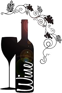 Vinyl Wall Decal Wine Bottle Glass Grape Alcohol Bar Stickers (ig4232) Black