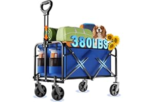 InBrave Collapsible Wagon Cart with All-Terrain Wheels, Foldable Wagon with 380LBS Load Capacity, Portable Lightweight Utilit