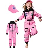 Nuehoryu Astronaut Costume for Girls Space Outfit with Pink Hat for Space Pretend Halloween Party