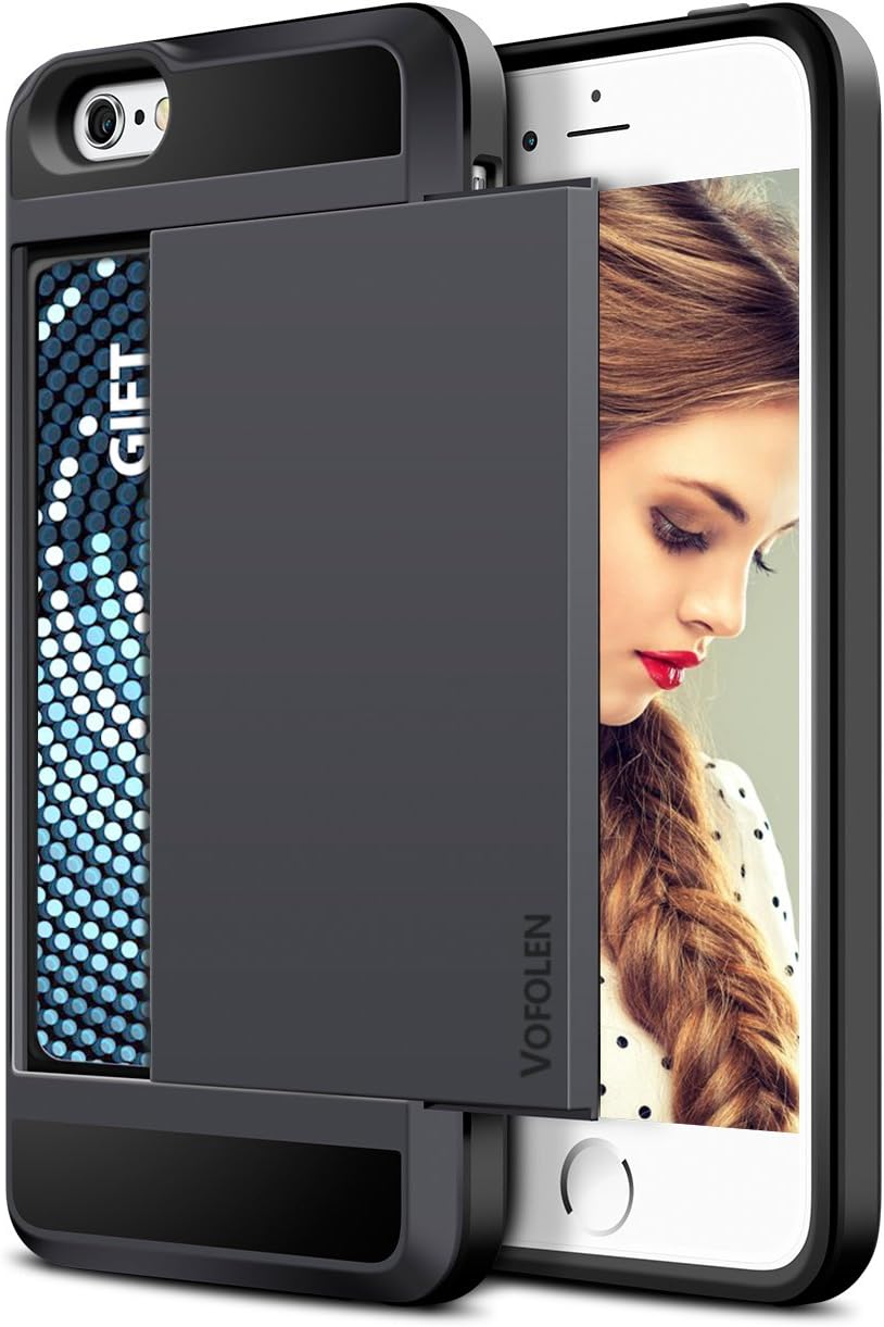 Vofolen Case for iPhone SE Case iPhone 5S Case Wallet Card Holder Slot Slidable Hidden Pocket Protective Shell TPU Hybrid Rubber Bumper Armor Anti-Scratch Hard Case Cover for iPhone SE 5 5S - Black