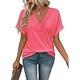 T Shirts Short Sleeve V Neck Tees Womens Tops Beach Vacation Fashion Clothes 2026 Casual Summer Spring Fall Outfits