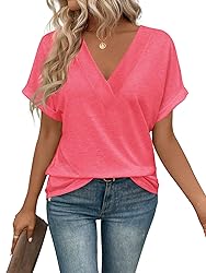 EyMuse Cute Basic Tops t-Shirts Short Sleeve V Neck