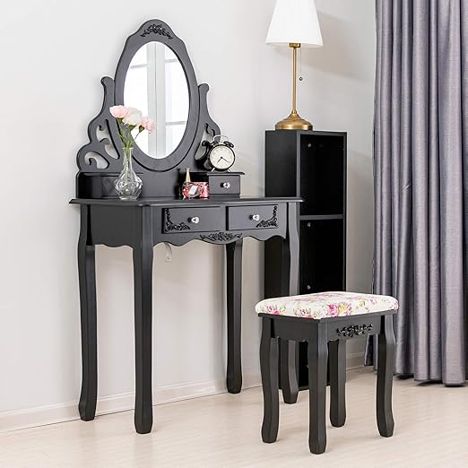 Mecor Schminktisch Luxurios Schwarz Frisiertisch Mit Schwenkbarer Spiegel 4 Schubladen Und Hocker Frisierkommode 75x39 5x140 Amazon De Kuche Haushalt