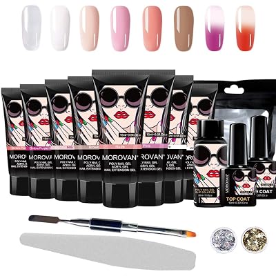 Morovan Poly Gel Kit Nail Poly Gel Kit Acrylic Poly Gel Nail Extension Gel Enhancement Builder Gel with Slip Solution All-in-One French Nail Art Set