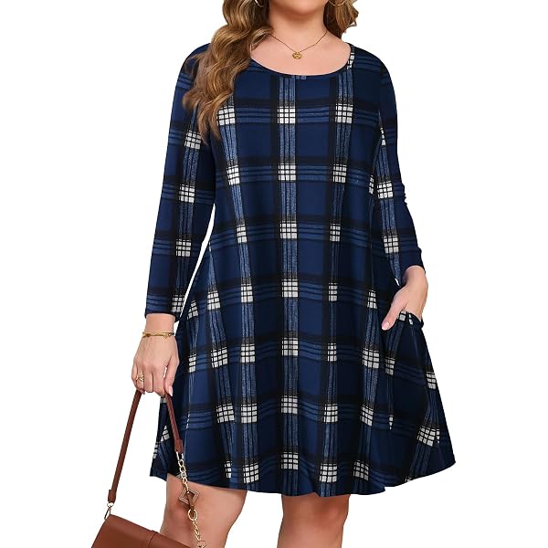 ZENNILO Plus Size Casual T-Shirt Dress – Flowy Swing Tunic With Pockets, Steel Blue, Medium